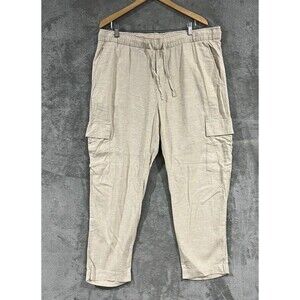 GAP Easy Pant Linen Blend Pull On Pants Sz XL Beige Cargo Pockets Elastic Waist